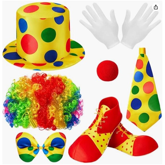 Clown Costume Set With Wig & Accessories - Picture 1 of 4